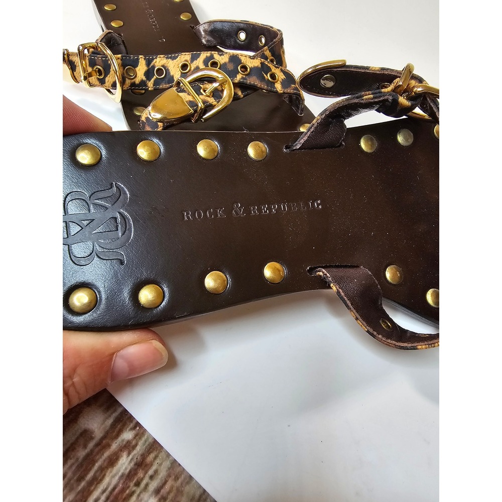 Rock & Republic Leopard Print Studded Leather Sandals Gold Buckle size 36.5 - Picture 4 of 8